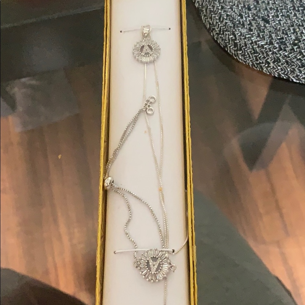 Silver plated Initial A necklace and bracelet